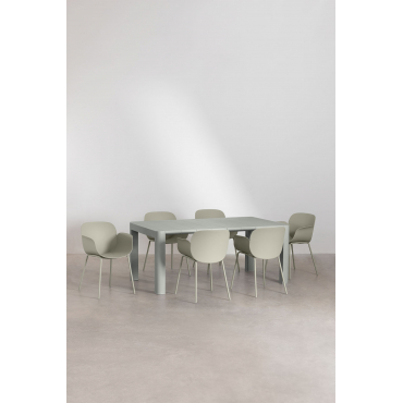 Arnadine Rechthoekige Tafelset (180x100 Cm) En 6 Lynette Eetkamerstoelen Groen – Khaki - Sklum