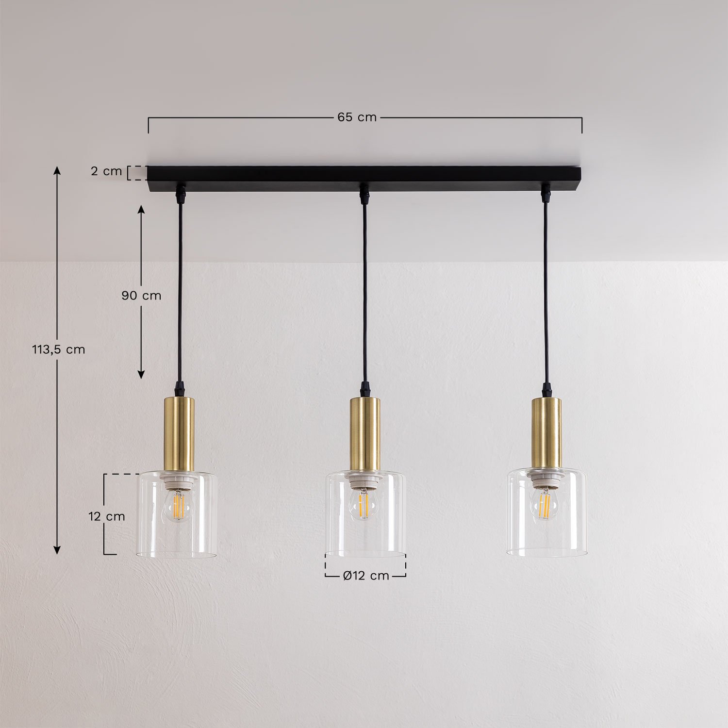 Plafondlamp van ijzer en Andalusisch glas, AFMETINGEN