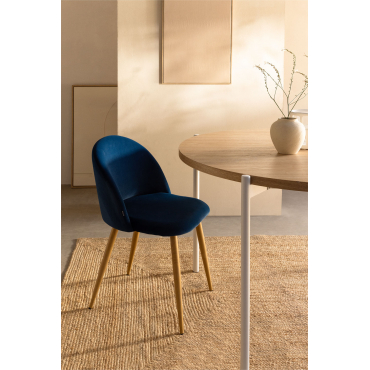 Kana Fluwelen Eetkamerstoelen Set Van 2 Blauw & Natuurlijk Hout - Sklum