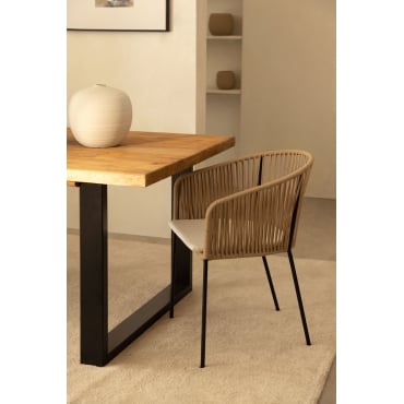 Set Van 2 Eetkamerstoelen Met Armleuningen Van Ijzer En Gevlochten Touw Jocelyn Natuurlijk - Zwart - Sklum