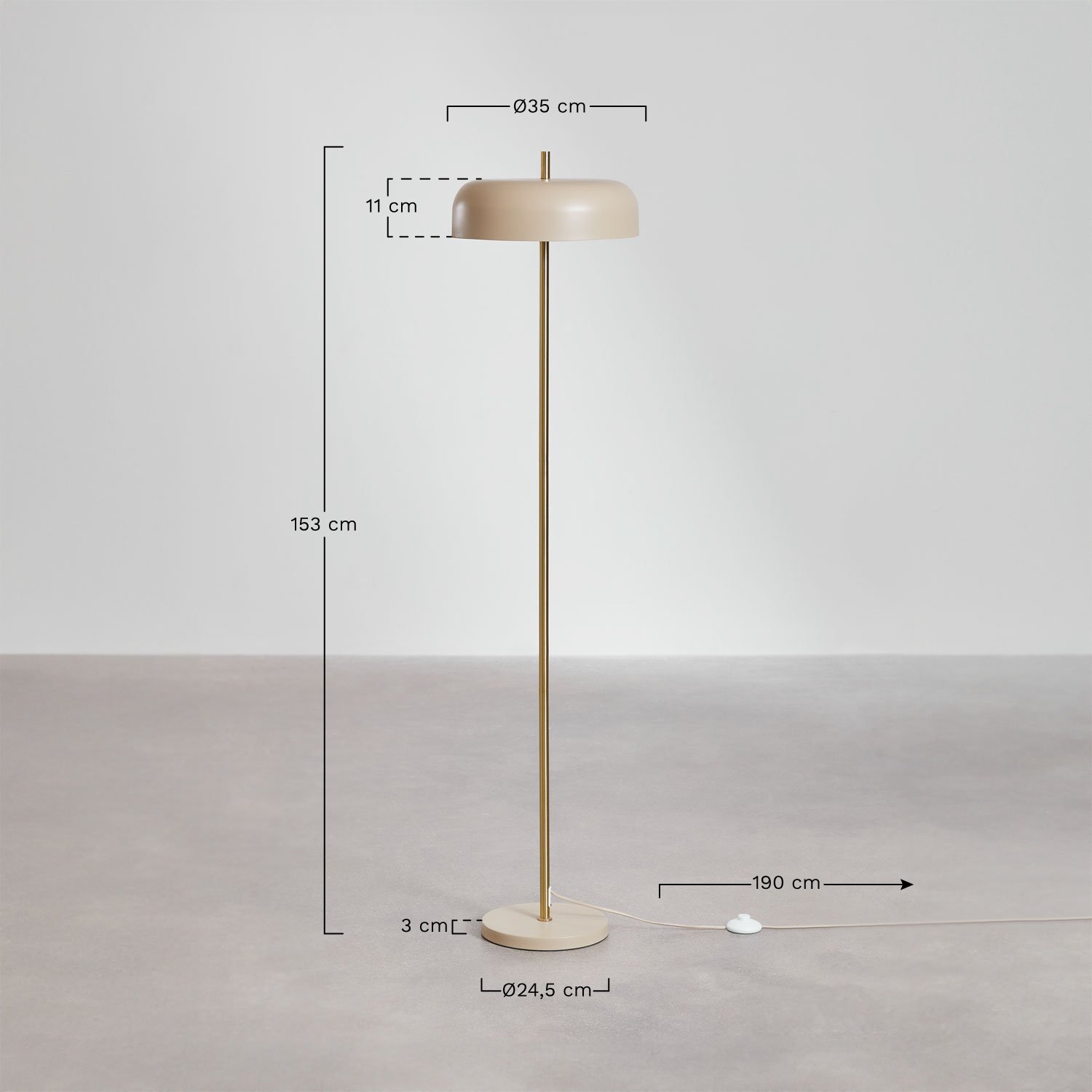 Gorana metalen vloerlamp, AFMETINGEN