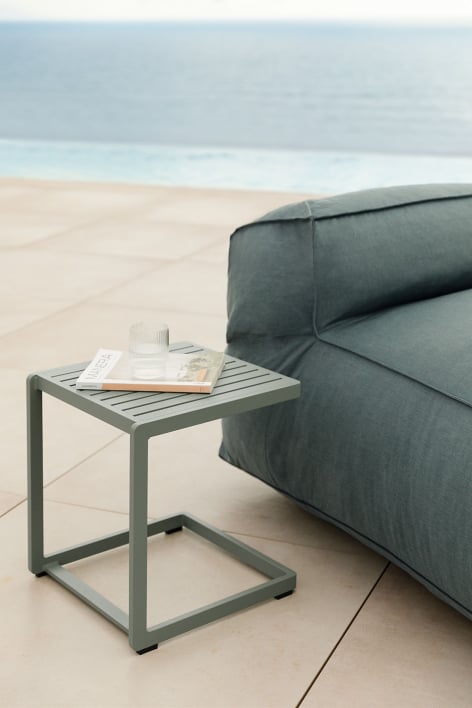 Vierkante bijzettafel voor tuin 40x40 cm in aluminium Dulem - Groen – khaki