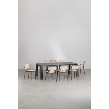 Arnadine Rechthoekige Tafelset (220x100 Cm) En 8 Omara Stapelbare Eetkamerstoelen Grijs – Grafiet - Sklum