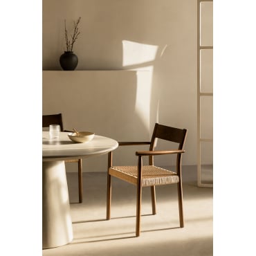 Set Van 2 Eetkamerstoelen Van Eikenhout En Gevlochten Mara-touw Donker Hout - Sklum