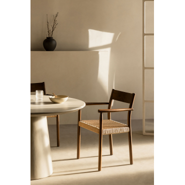 Set Van 4 Eetkamerstoelen Van Eikenhout En Gevlochten Mara-touw Donker Hout - Sklum