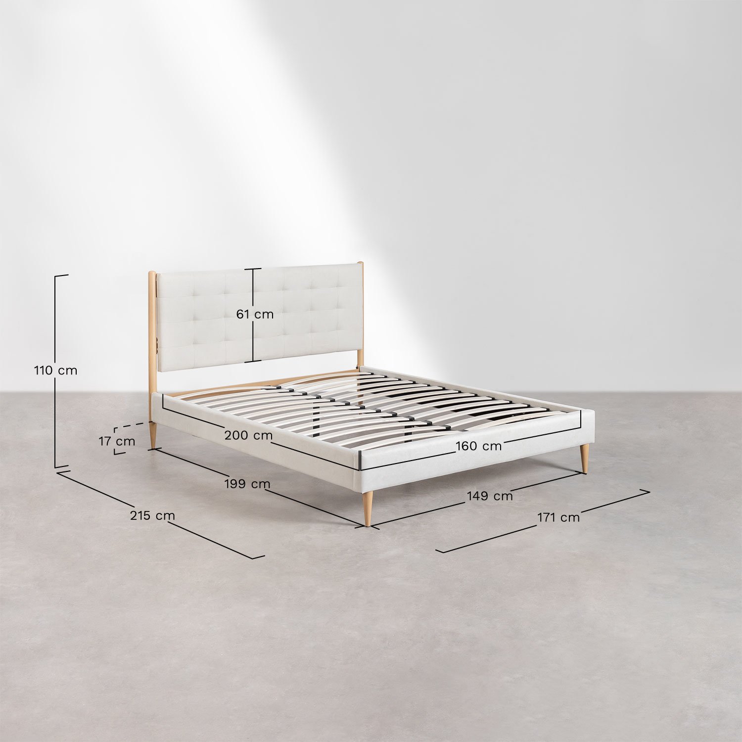 Samira gestoffeerd bed      , AFMETINGEN