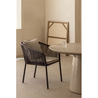 Arhiza Classic Eetkamerstoel Met Aluminium En Gevlochten Touw Armleuningen Grijs – Grafiet - Sklum