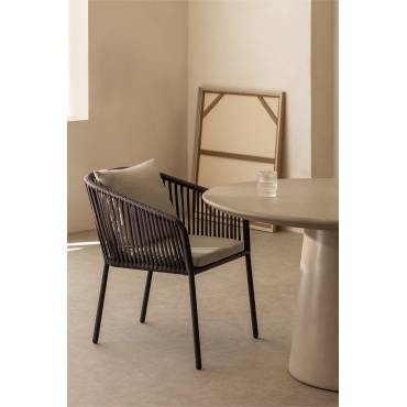 Pakket Van 2 Arhiza Classic Eetkamerstoelen Met Armleuningen In Aluminium En Gevlochten Touw Grijs – Grafiet - Sklum