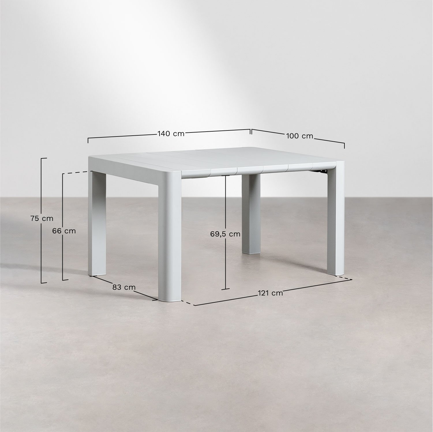 Arnadine rechthoekige tafelset (140x100 cm) en 4 Omara stapelbare tuinstoelen, AFMETINGEN