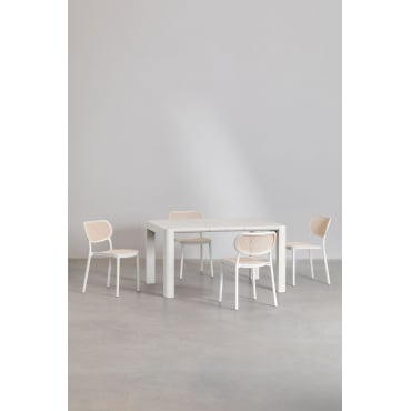 Arnadine Rechthoekige Tafelset (140x100 Cm) En 4 Omara Stapelbare Eetkamerstoelen Gardenia Wit - Sklum