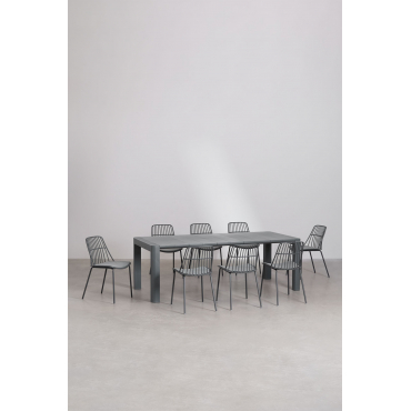 Arnadine Rechthoekige Tafelset (220x100 Cm) En 8 Maeba Eetkamerstoelen Grijs – Grafiet - Sklum