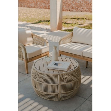 Ronde Tuintafel Ø80 Cm Van Aluminium En Acaciahout Krot Beige – Crème - Sklum
