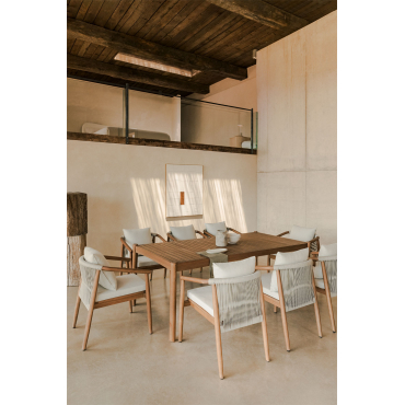 Rechthoekige Tafelset (200x100 Cm) En 8 Eetkamerstoelen Met Armleuningen In Eucalyptushout Aderyn Natuurlijk Hout - Sklum