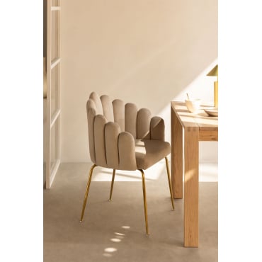 Eetkamerstoel In Fluweel Markina Beige – Crème - Sklum