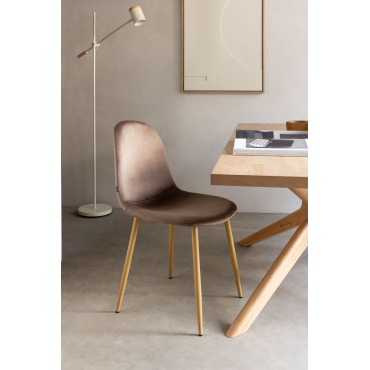 Pak 2 Glamm Fluwelen Eetkamerstoelen Bruin - Army & Natuurlijk Hout - Sklum