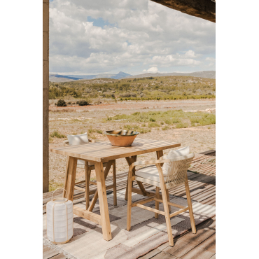 Set Rechthoekige Hoge Tafel (160x90 Cm) En 2 Hoge Tuinkrukken In Acaciahout Dubai Gardenia Wit & Rustiek Acaciabruin - Sklum