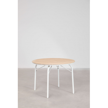 Ronde Tuintafel Ø100 Cm Van Aluminium En Acaciahout Basper Gardenia Wit - Sklum