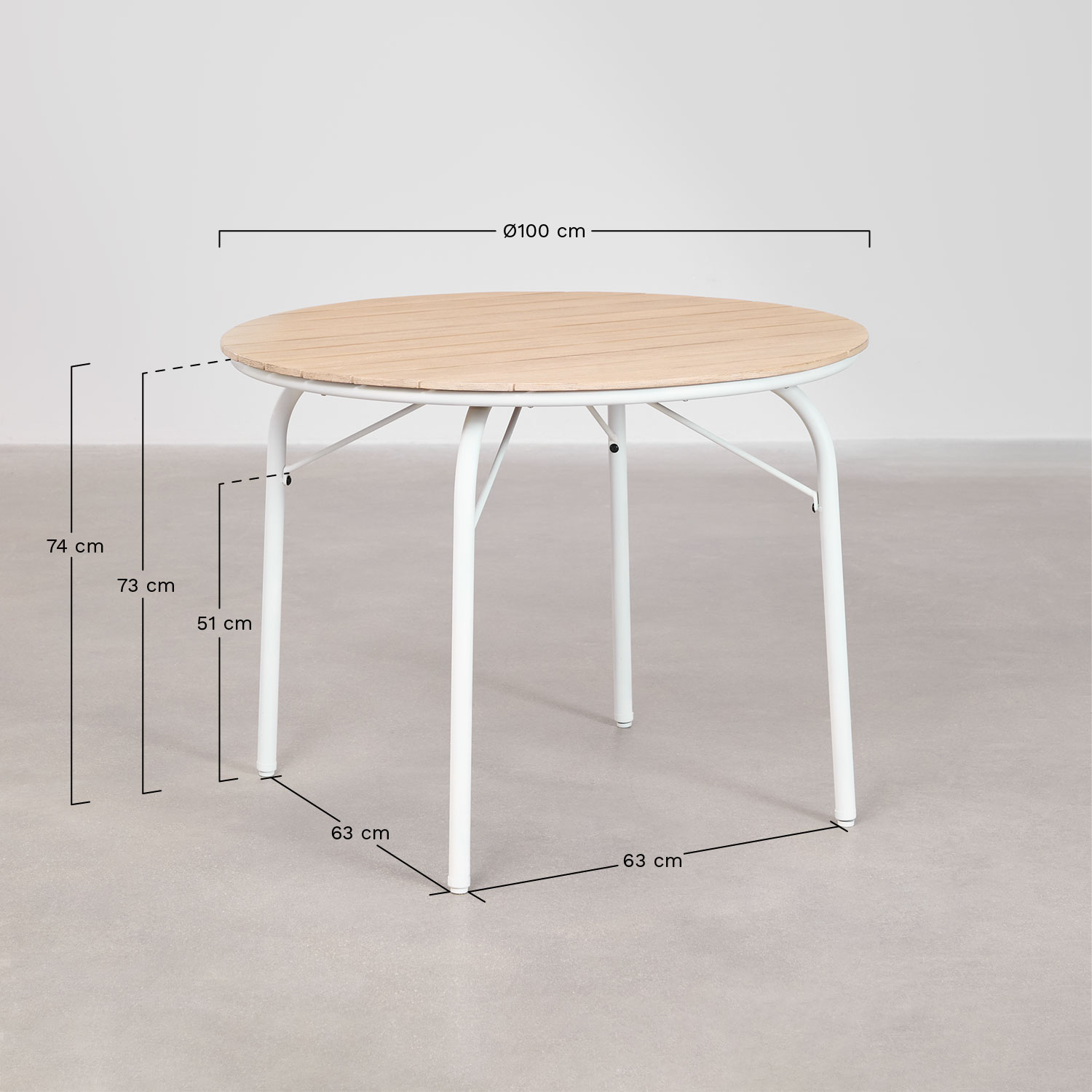 Ronde tuintafel Ø100 cm van aluminium en acaciahout Basper, AFMETINGEN