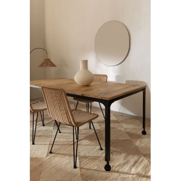 Rechthoekige Eettafel Met Wielen In Gerecycled Hout En Staal (200x100 Cm) Nika Zwart - Sklum