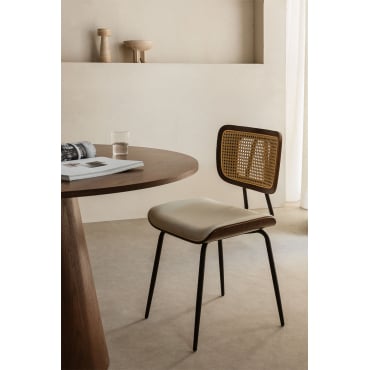 Set Van 2 Eetkamerstoelen Van Hout, Rotan En Kunstleer Raysa Donker Hout & Kunstleren Wit - Sklum