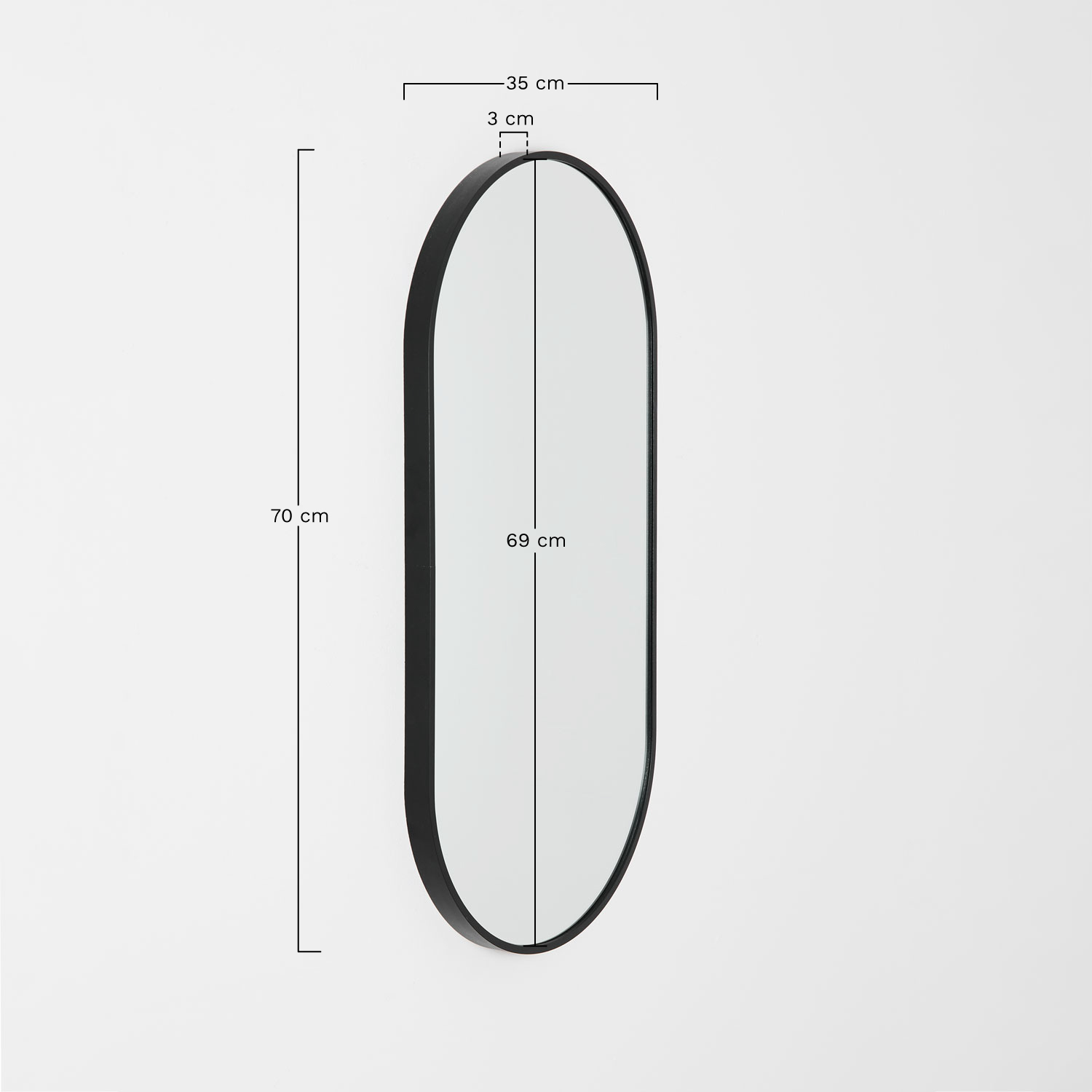 Ovale aluminium wandspiegel 35x70 cm Elbert, AFMETINGEN