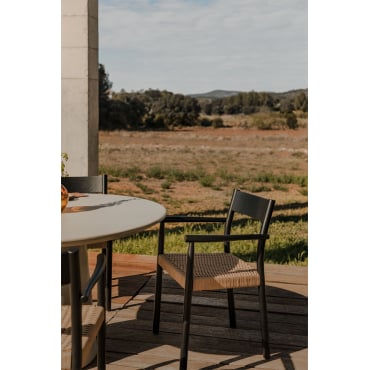 Set Van 4 Tuinstoelen Van Eikenhout En Gevlochten Mara-touw Gewoon Zwart - Sklum