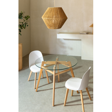 Ronde Eettafel Van Glas En Beukenhout Scand Nordic Ø100 Cm - Sklum