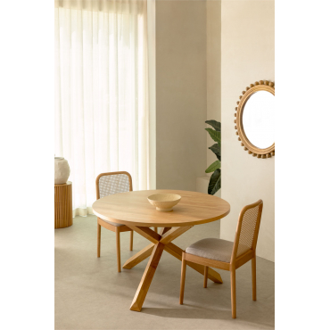 Ronde Eettafel Ø120 Cm In Mdf En Mieren Hout Natuurlijk Hout - Sklum