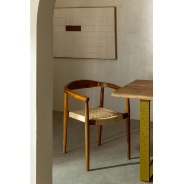 Eetkamerstoel Met Armleuningen In Rotan En Teakhout Kiemer Natuurlijk - Sklum