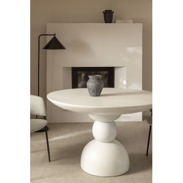 Mangohouten Eettafel (ø120 Cm) Betsabe Wit Hout - Sklum