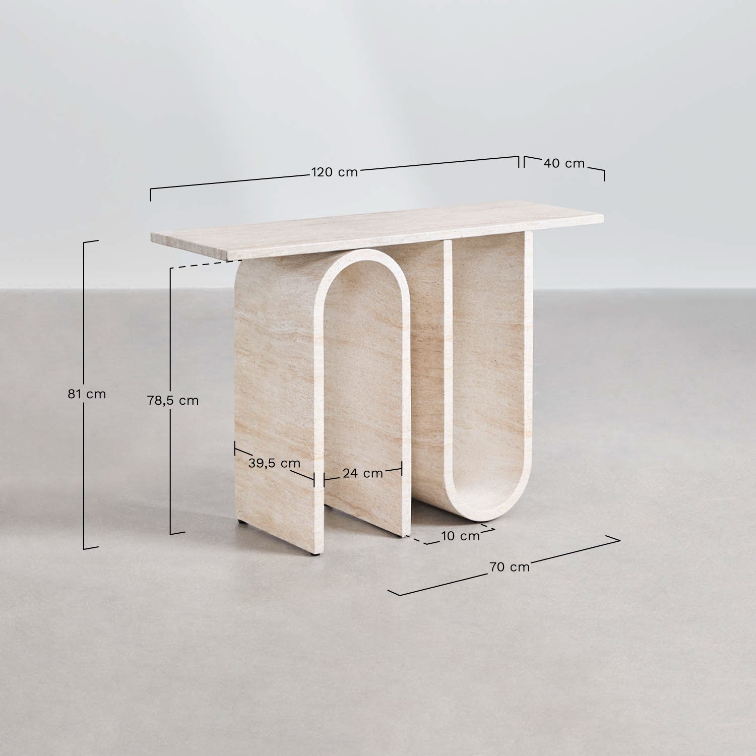 Ceravi haltafel in betonlook travertijn, AFMETINGEN