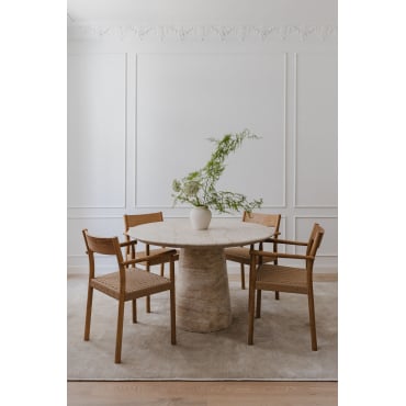 Ronde Eettafel Ø120 Cm In Cement Look Travertin Noemi Travertine - Sklum