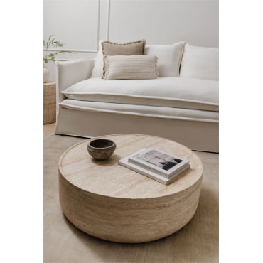 Ronde Salontafel Ø80 Cm In Travertin-look Cement Darwys Travertine - Sklum