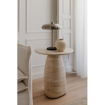 Ronde Bijzettafel In Travertin-look Cement Grebik A - Sklum