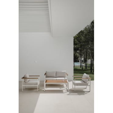 Tuinset Met 2-zitsbank, 2 Fauteuils En Salontafel Van Aluminium Lipov Gardenia Wit - Sklum