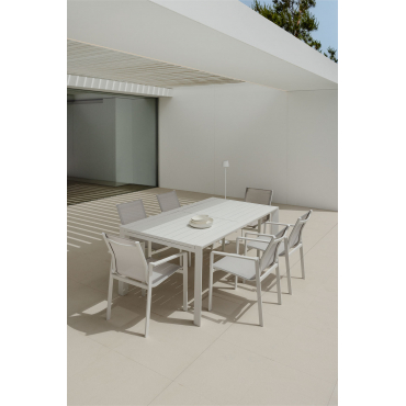Starmi Rechthoekige Uitschuifbare Tafelset, 180-240x100 Cm, Gemaakt Van Aluminium En 6 Eika Tuinstoelen. Gardenia Wit - Sklum