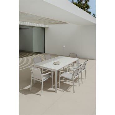 Starmi Rechthoekige Uitschuifbare Tafelset, 180-240x100 Cm, Gemaakt Van Aluminium En 6 Eika Tuinstoelen. Gardenia Wit - Sklum