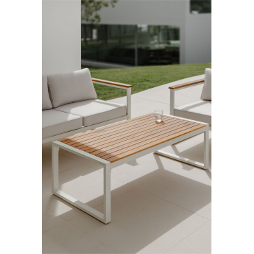 Rechthoekige Tuinsalontafel 110x55 Cm Van Aluminium En Acaciahout Lipov Wit - Sklum