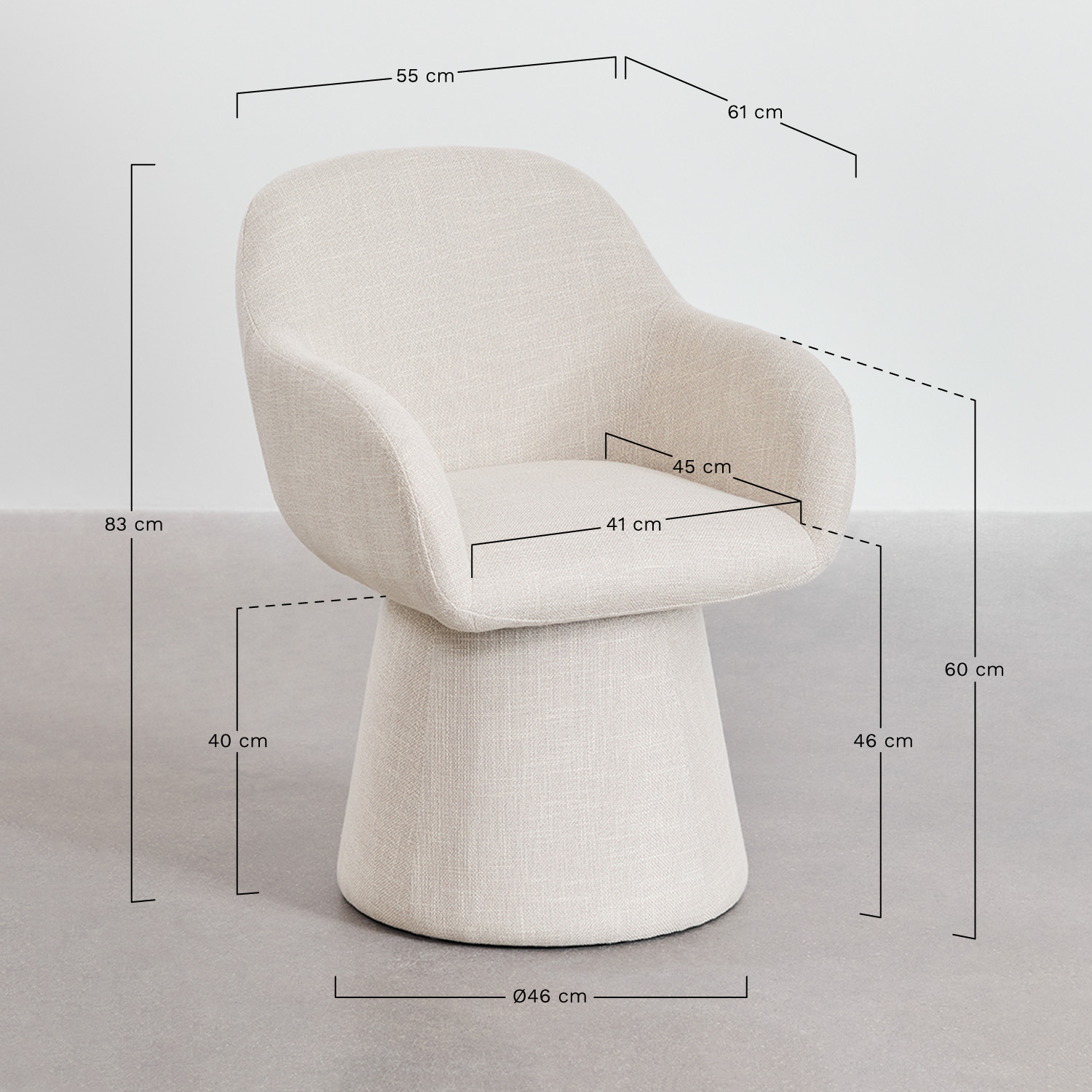 Set van 2 draaifauteuils Erica, AFMETINGEN