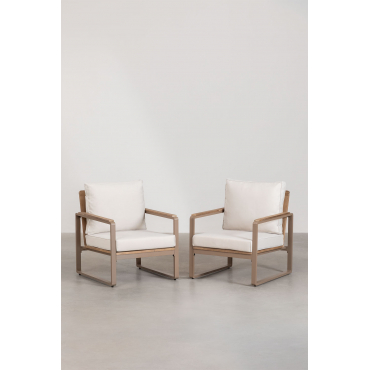 Set Van 2 Giselle Fauteuils Van Aluminium En Acaciahout Grijs – Taupe - Sklum