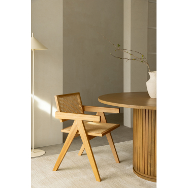 Set Van 4 Eetkamerstoelen Met Armleuningen In Essenhout En Rotan Lali Natuurlijk Hout - Sklum