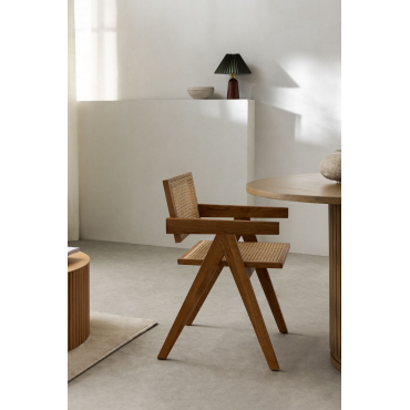 Set Van 4 Eetkamerstoelen Met Armleuningen In Essenhout En Rotan Lali Ash Brown - Sklum