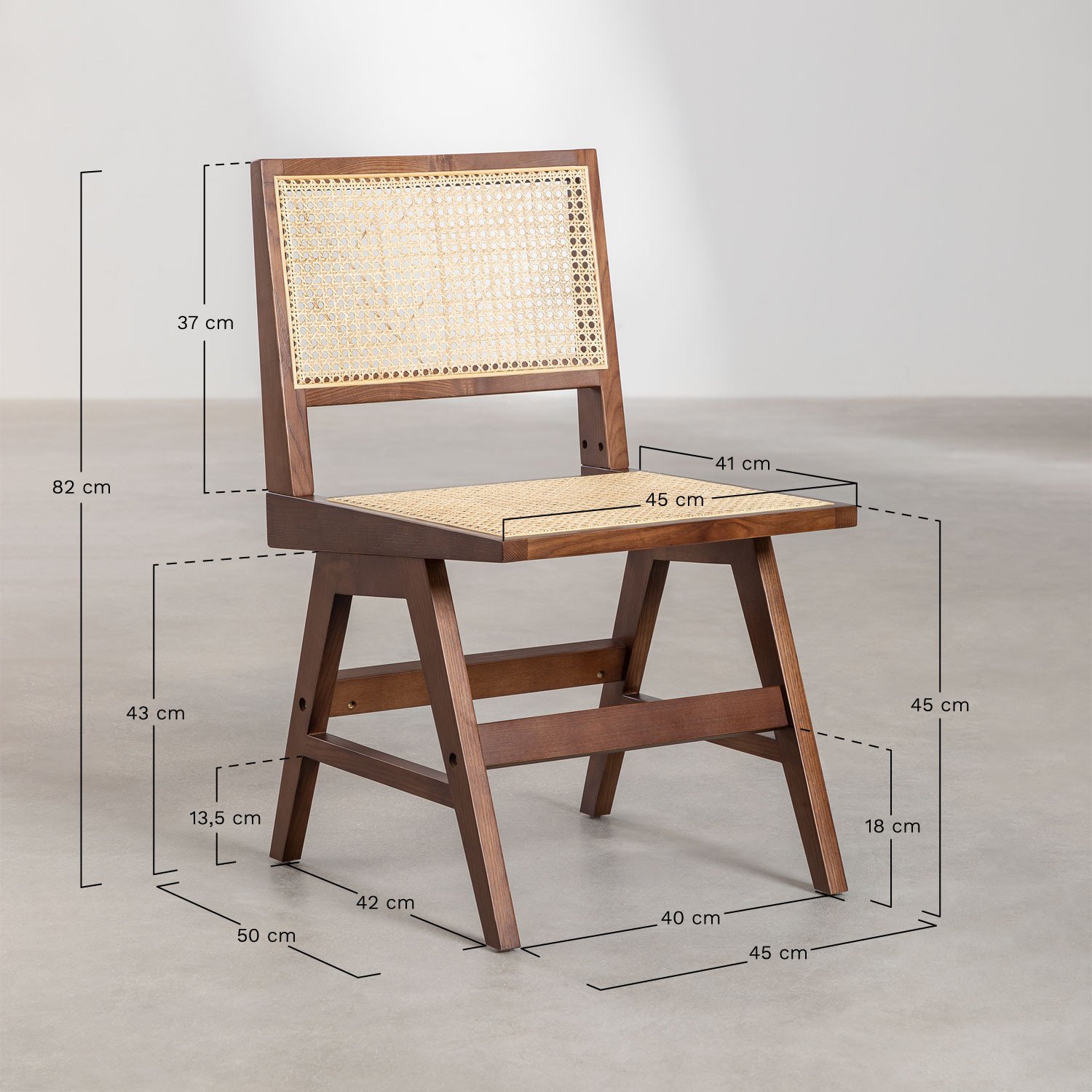 Set van 2 eetkamerstoelen in essenhout en rotan Lali, AFMETINGEN