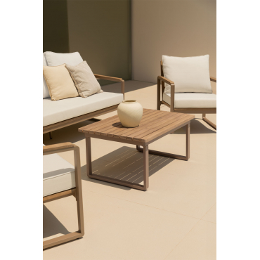 Salontafel Voor De Tuin Rechthoekig 90x60 Cm Van Aluminium En Acaciahout Giselle Grijs – Taupe - Sklum