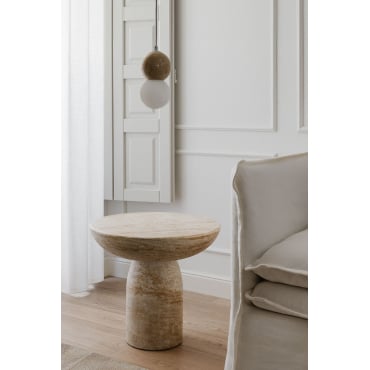 Ronde Bijzettafel In Travertijnlook Cement (ø50 Cm) Ribeseya Travertine - Sklum