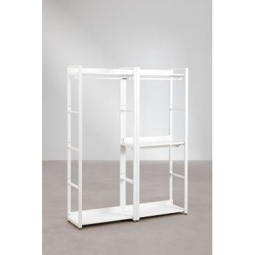Open Modulaire Kast Van 2 Stukken Met Stalen En Houten Kledingrek Ariaster Wit - Sklum