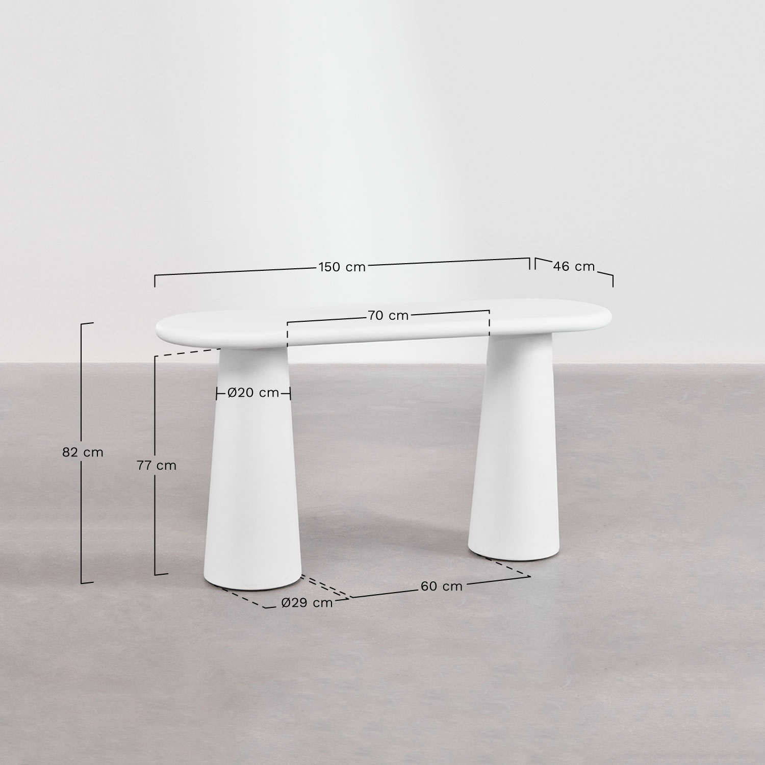 Noemi betonnen halconsole, AFMETINGEN