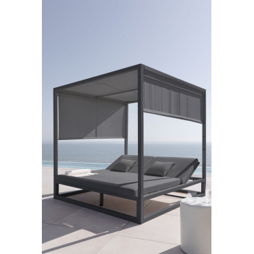 Liggend Balinees Bed In Aluminium En Nasau-stof Grijs – Grafiet - Sklum