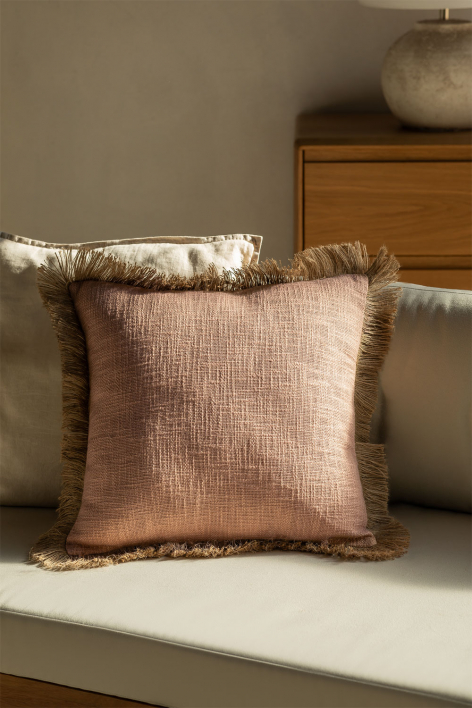 Vierkant kussen 45x45 cm in katoen Paraiba - Roze – hazelnoot - Beige – linnen