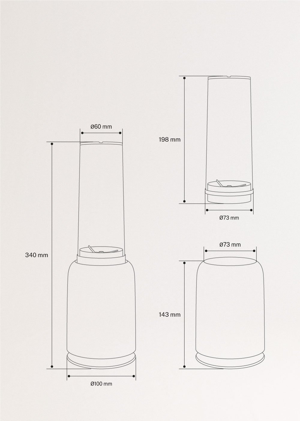CREATE - MOI STUDIO - Draagbare glazen blender, AFMETINGEN